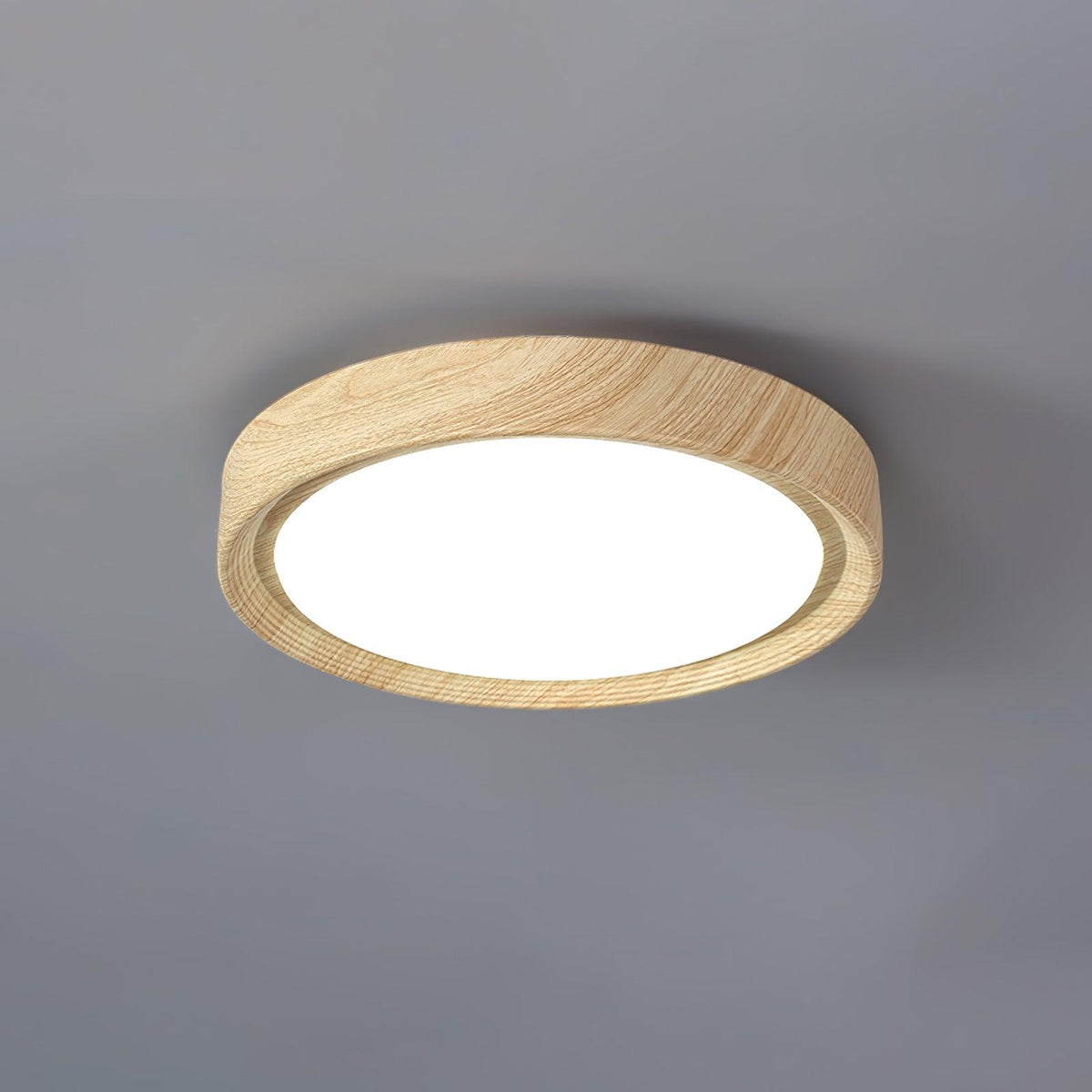 Straight edge light oak wood-effect qexi ceiling lamp casting cool white light