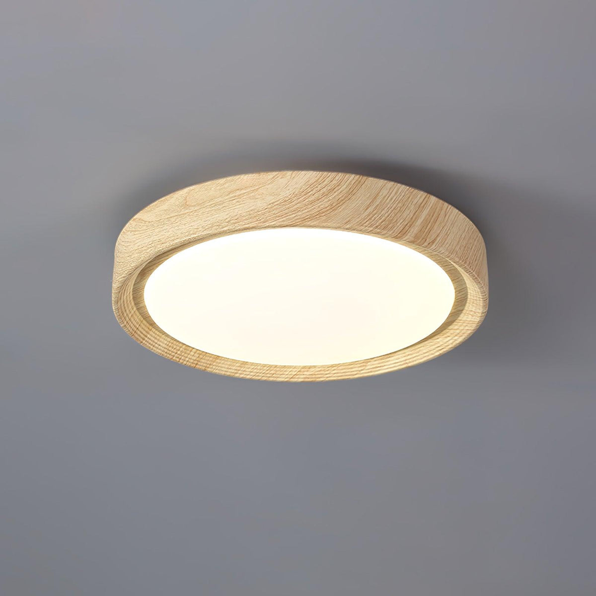 Straight edge light oak wood-effect qexi flush mount casting warm white light