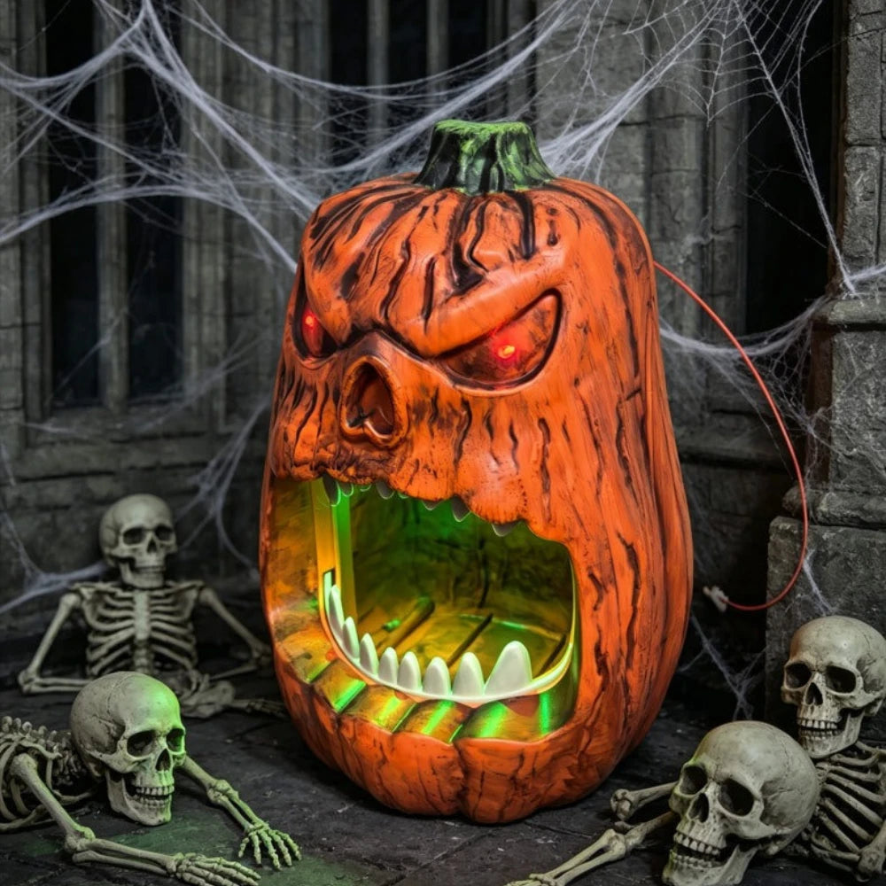 Close-up detail of Radiant skull face pumpkin design