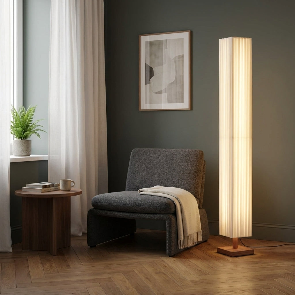 Ruxpa - Modern Walnut Wood Japanese Floor Lamp With Fabric Shade