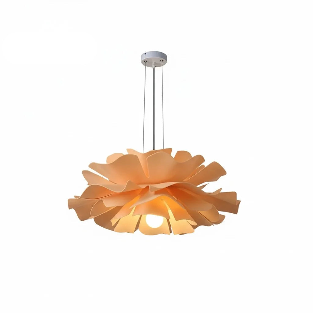 Small telba orange floral ceiling pendant light highlighting its compact, blooming design