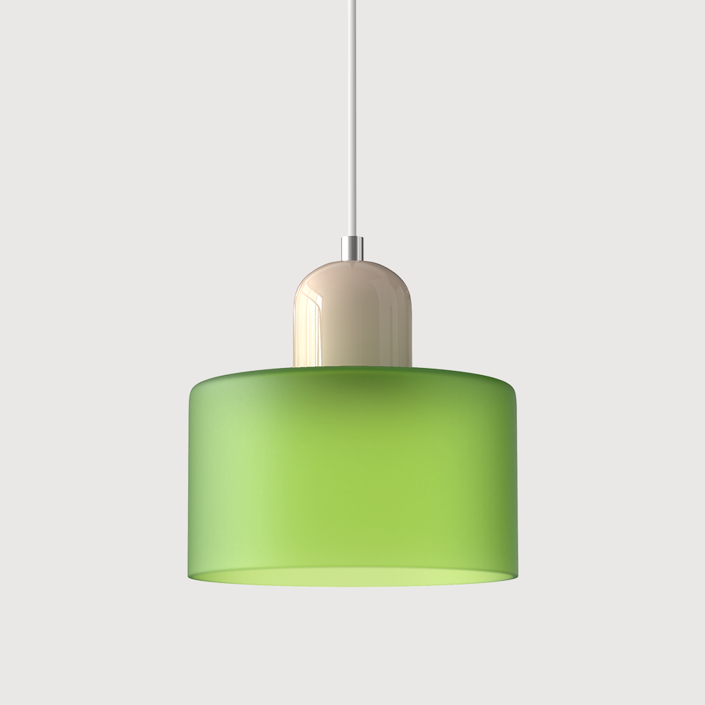 Beige base and bright green shade organic looking tepa glass pendant