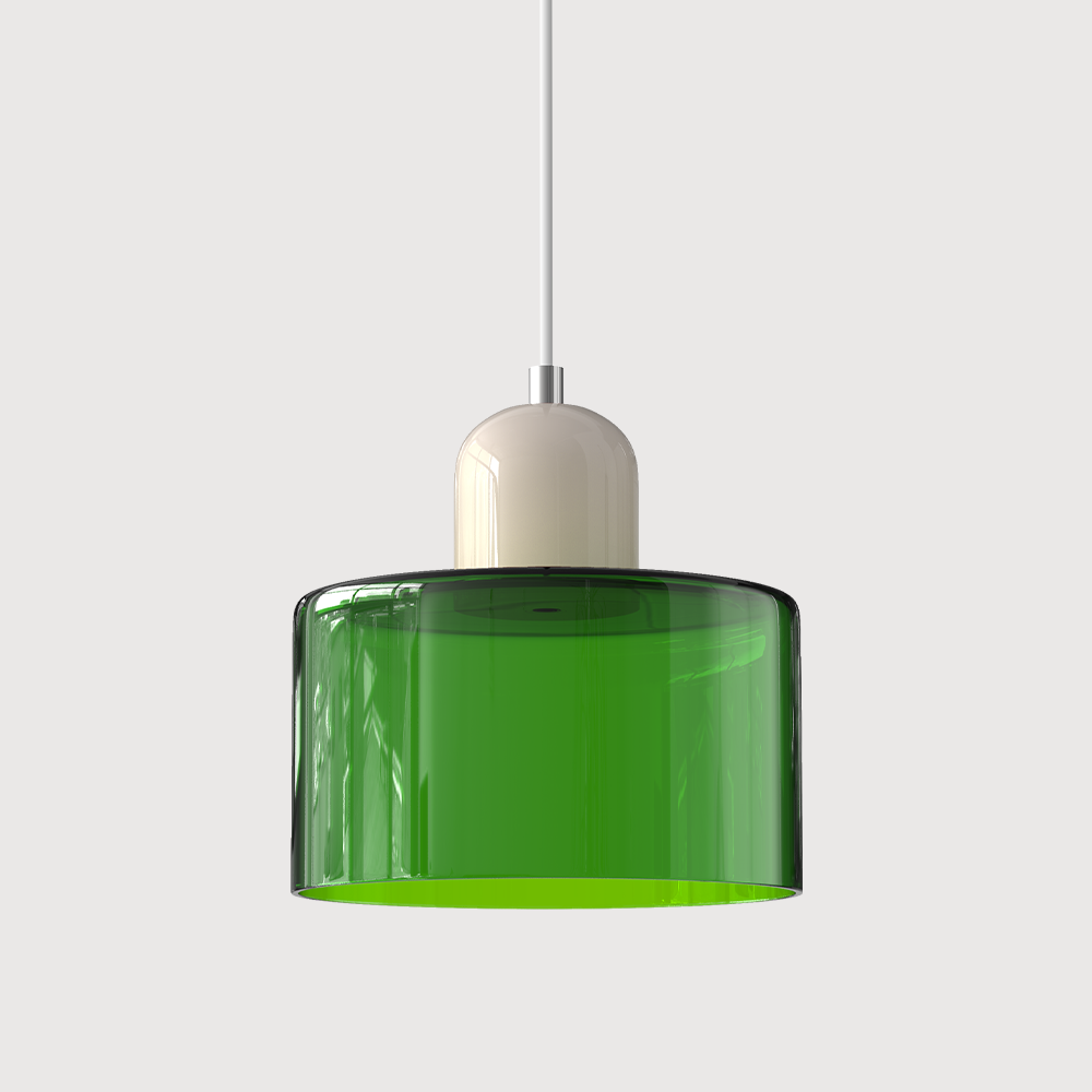 beige base and green shade glossy tepa glass pendant isolated.