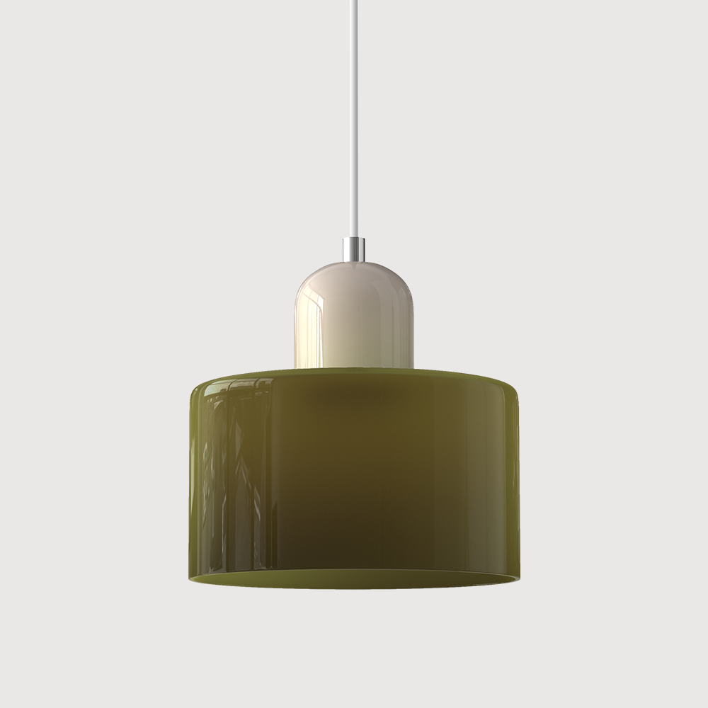 Beige base and green shade organic tepa glass pendant light.