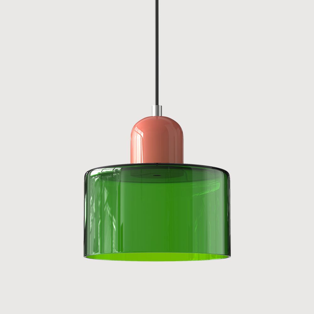 Pink base and bright green shade playful tepa glass pendant light