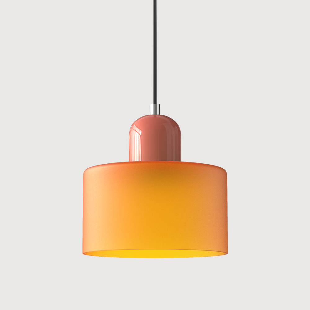 pink base with orange tepa glass pendant 
