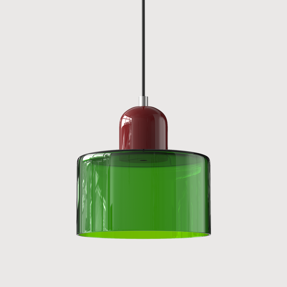 Red base and bright green shade tepa geometric glass pendant