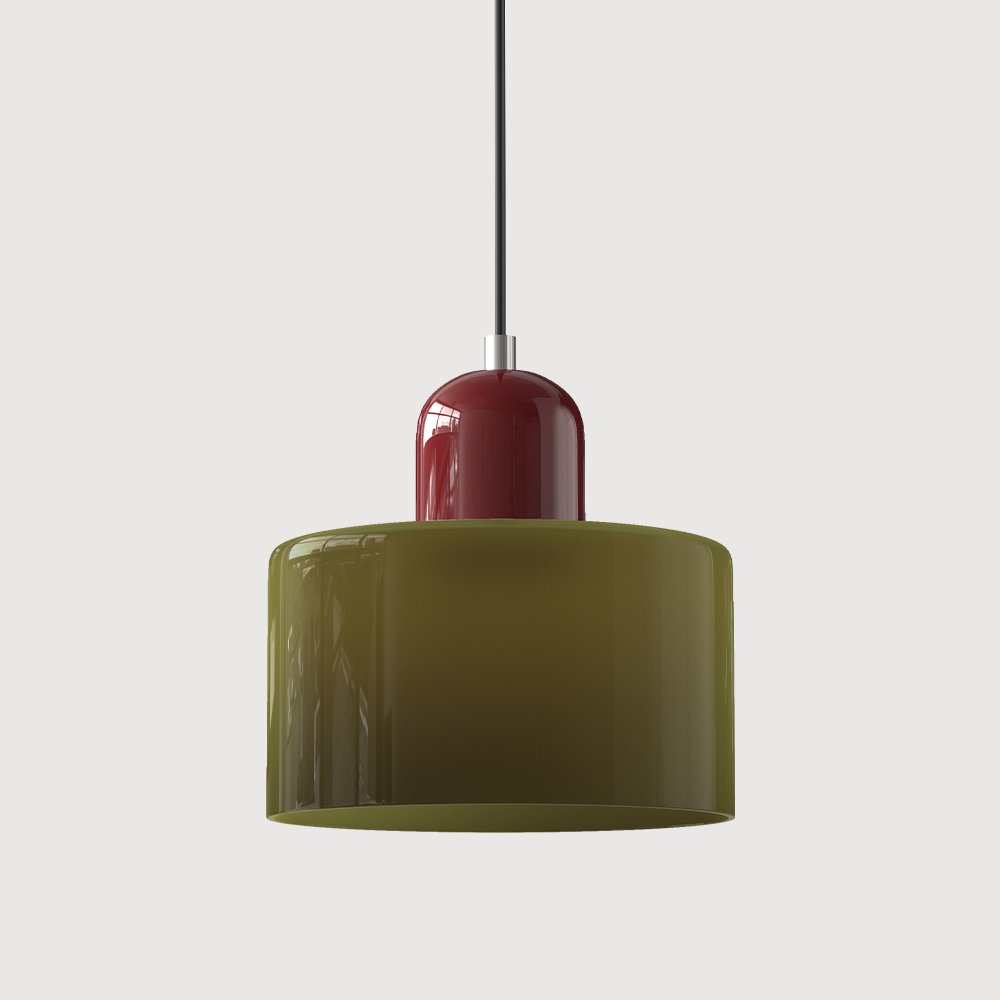 Red base and green shade two-tone tepa glass ceiling pendant isolated
