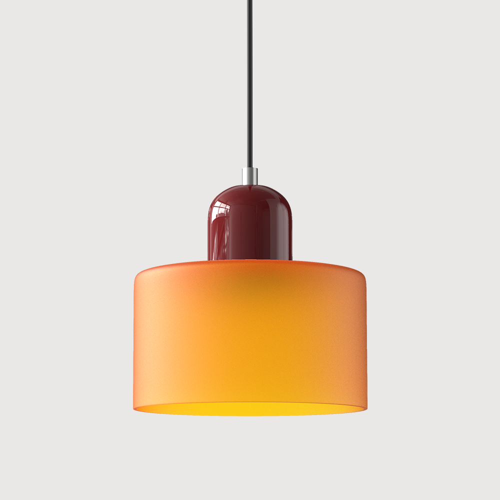 Red base and bold orange shade mid-century tepa glass pendant