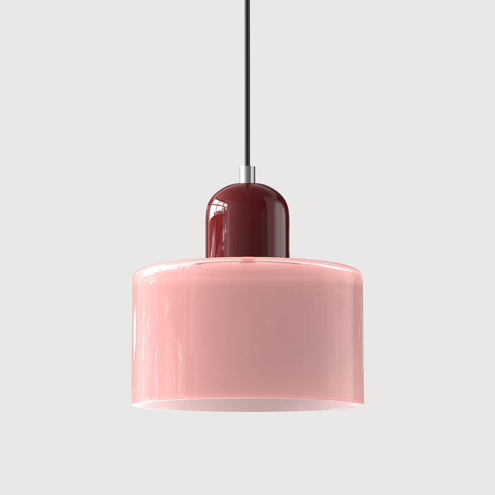 Red base and pink shade playful tepa mid-century pendant