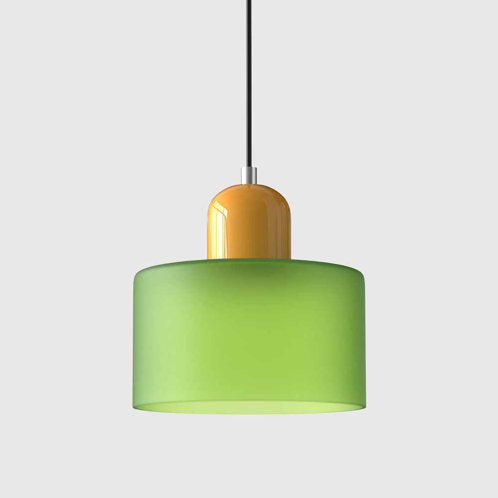 Yellow base and bright green shade retro tepa colour-block pendant
