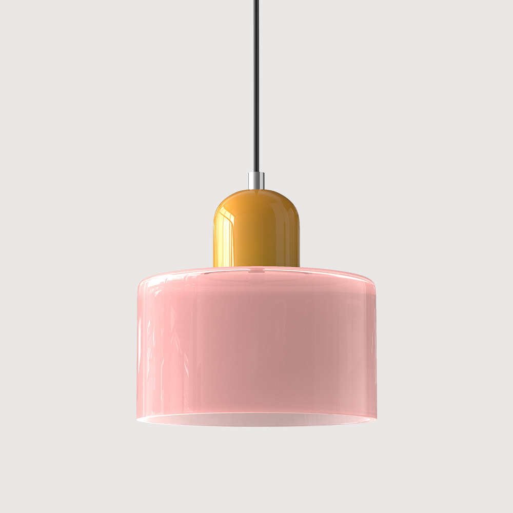 yellow base pink shade style glass tepa pendant lamp isolated