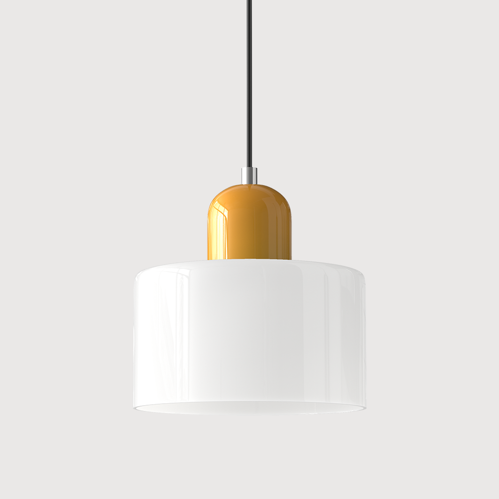 Yellow base and white shade mid-century tepa glass pendant light