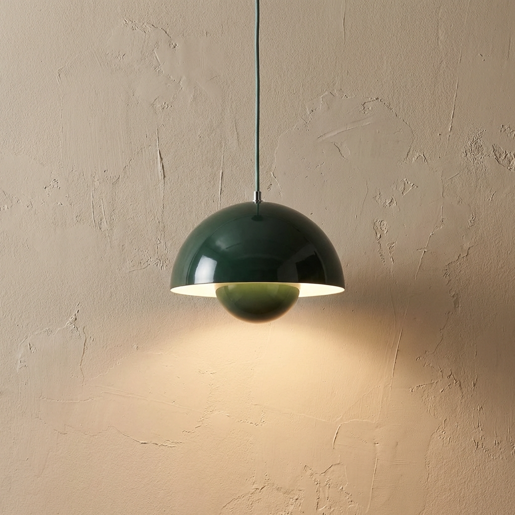 Dark green macaron nested dome tuska pendant light offering a vintage 1960s aesthetic