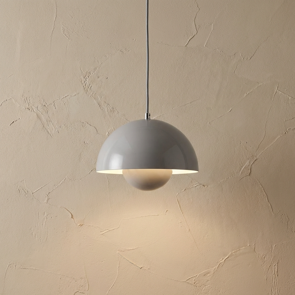 Glossy grey tuska retro metal dome ceiling pendant light featuring the iconic nested hemisphere design