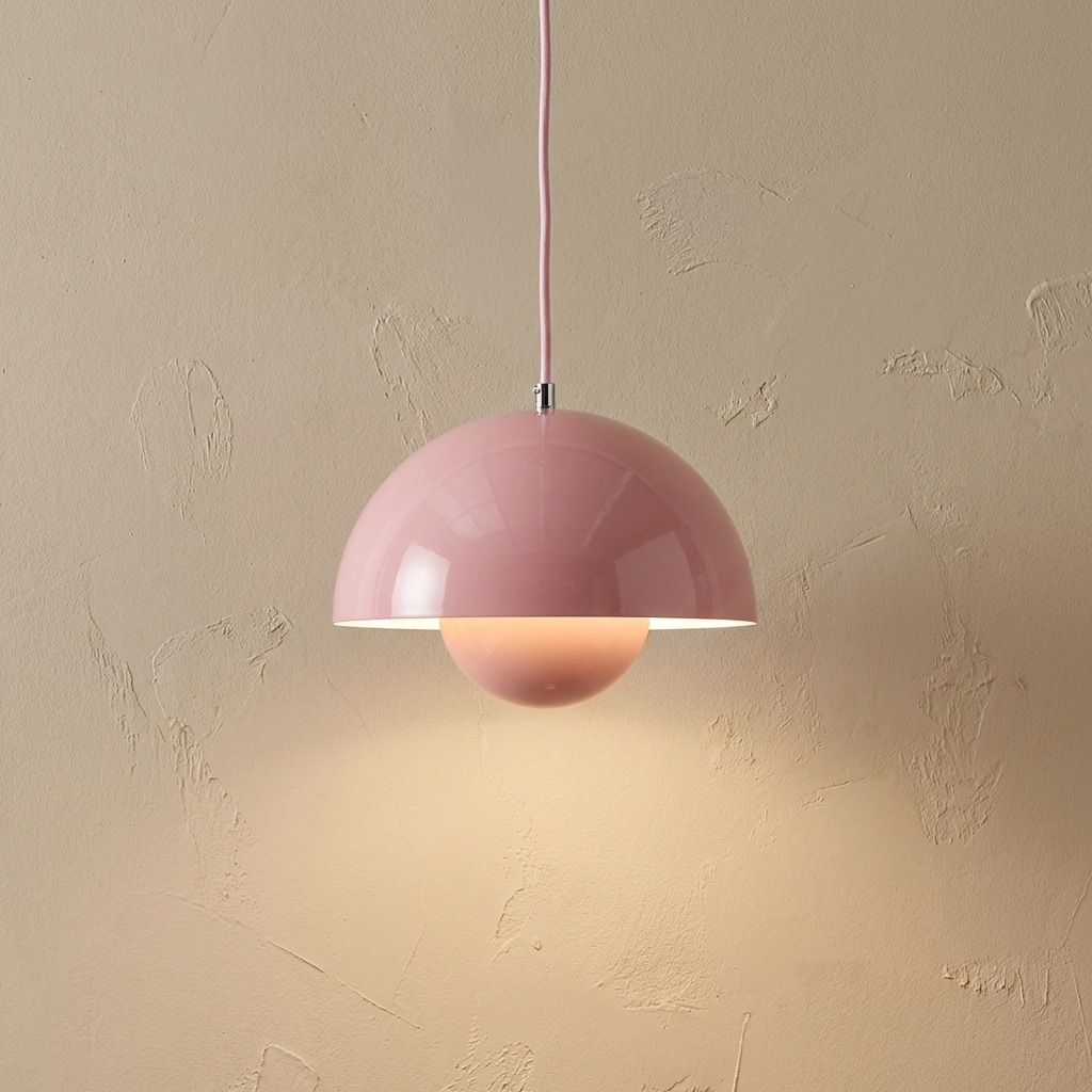 Soft pink pastel flowerpot tuska ceiling fixture providing warm ambient lighting