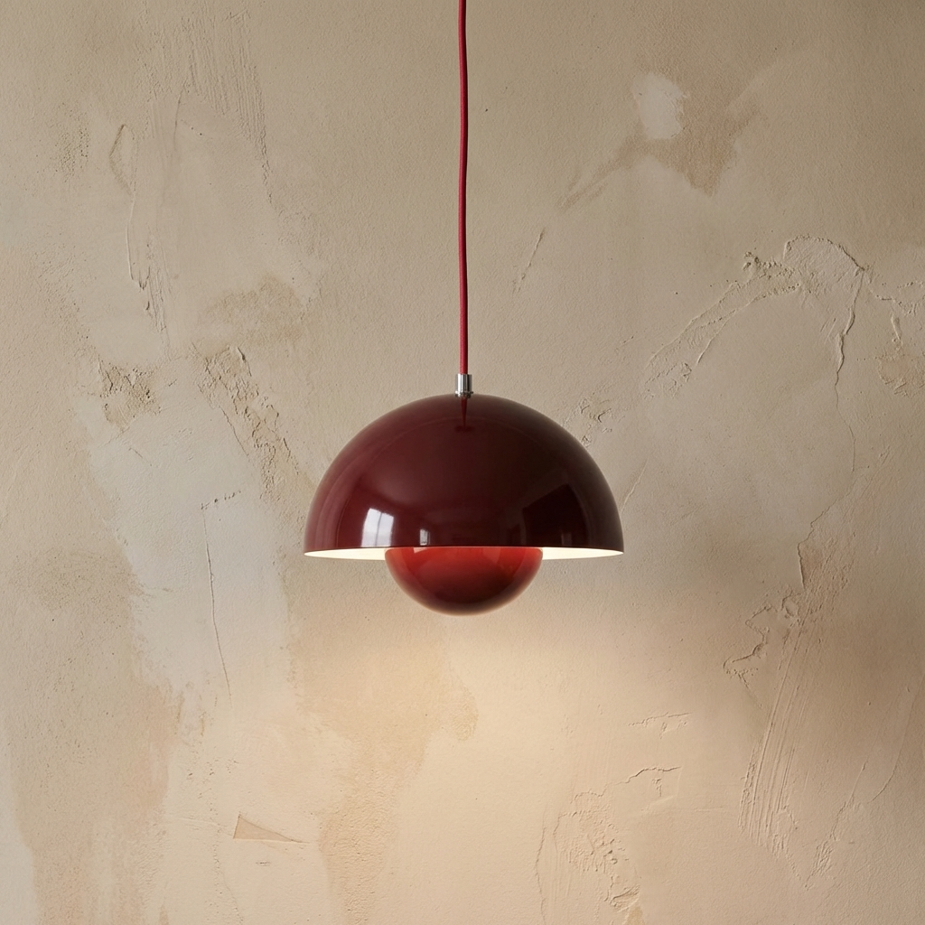 Bold red glossy retro tuska pendant lighting with a classic mid-century silhouette