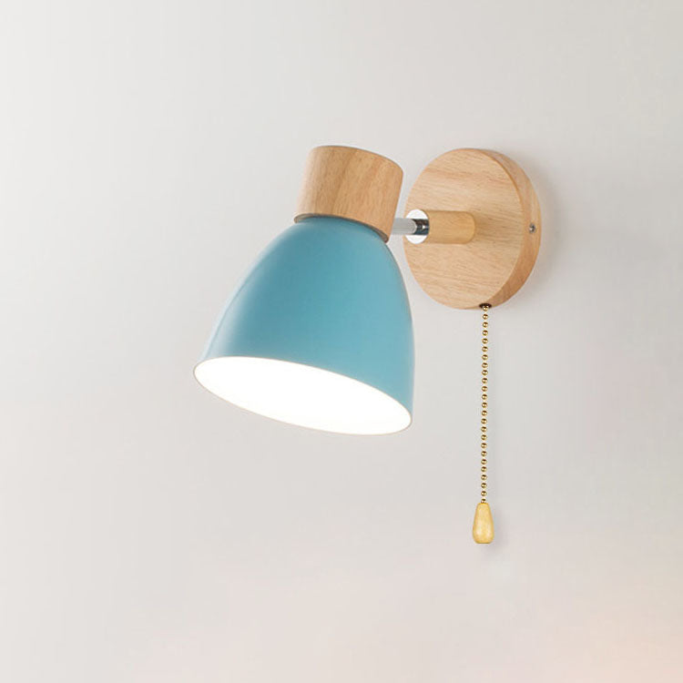 Blue vexol macaron pastel wall sconce equipped with a convenient pull cord switch