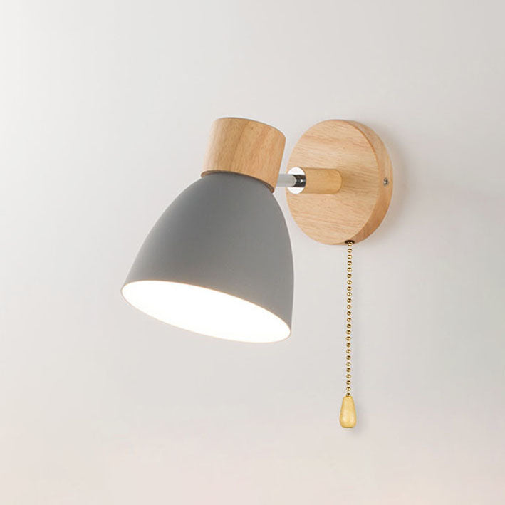 Grey vexol adjustable wood reading light equipped with a classic pull chain switch