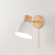Modern white vexol Nordic wood wall sconce featuring a classic, convenient pull cord switch