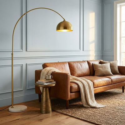 Vira - Mid-Century Arc Floor Lamp with Marble Base - Metal Dome Reading Lamp