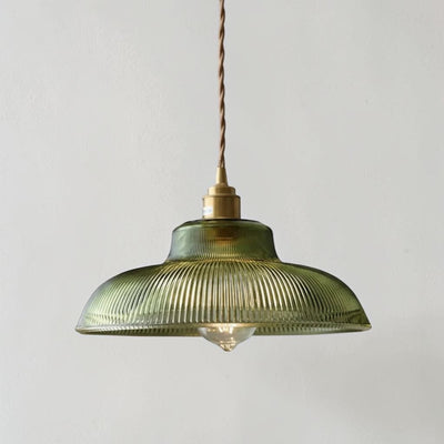 Vopzi - Ribbed Glass Pendant Light - Vintage Brass Kitchen Island Lamp