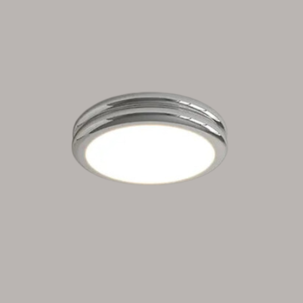 Chrome silver LED flush mount vyter ceiling fixture with a high-transmission acrylic diffuser