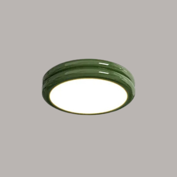 Green retro macaron vyter ceiling lamp showcasing its beautiful double-layered glossy frame