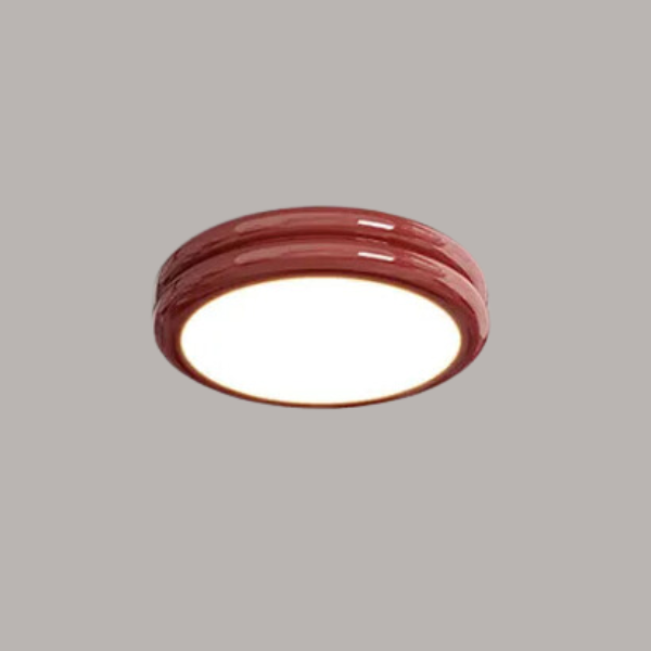 Bold red glossy metal vyter ceiling light featuring an ultra-low 6cm profile