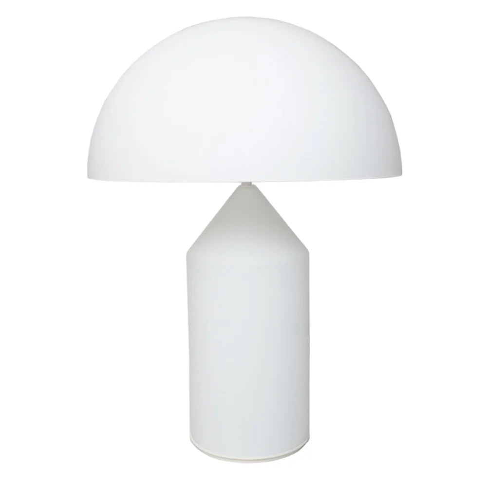 Sleek white metal wesk mushroom desk lamp isolated on a clean white background