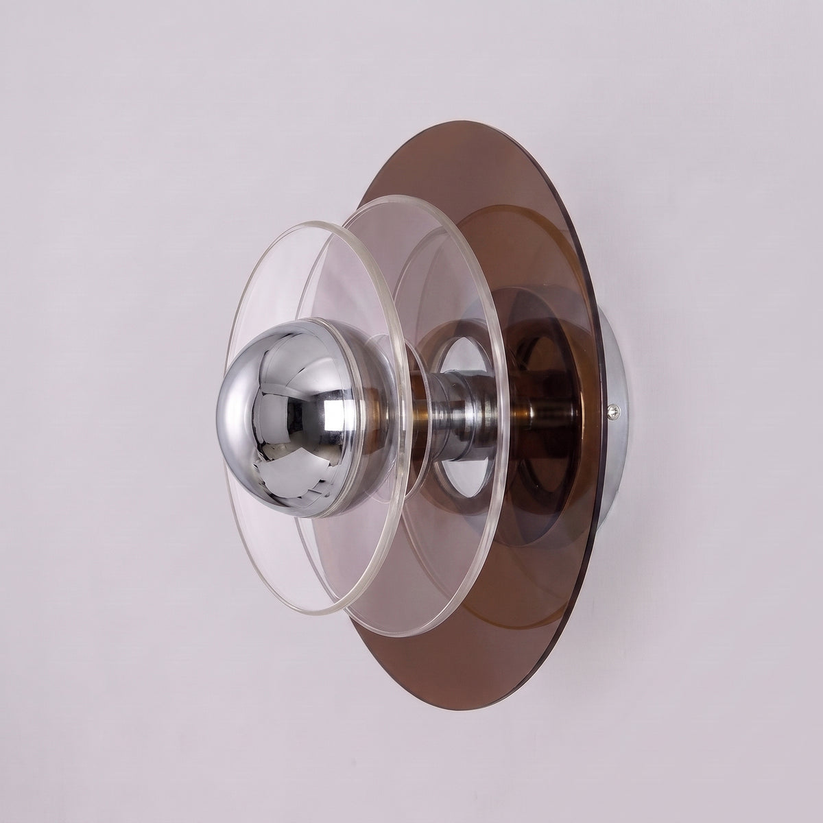 Ximlu brown acrylic disc wall sconce, studio hero shot 24cm