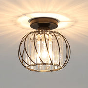 Modern black crystal cage flush mount yilo ceiling light casting a dramatic starburst pattern