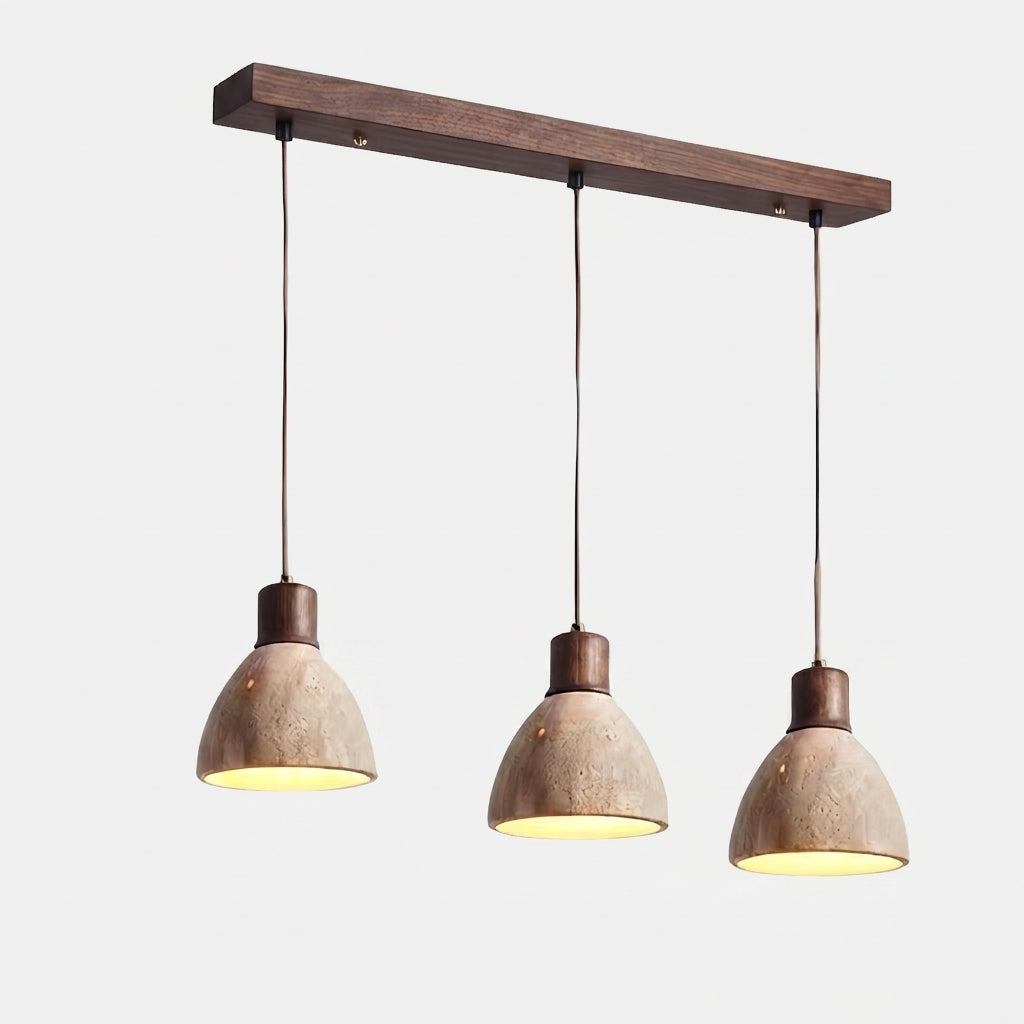 Yomzi 3-light linear pendant light on a dark wood bar