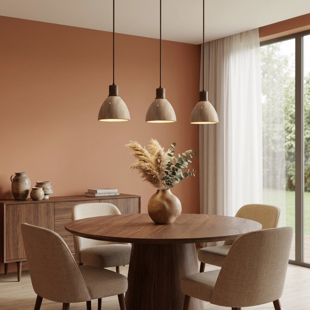 Yomzi pendant lights above a dining table