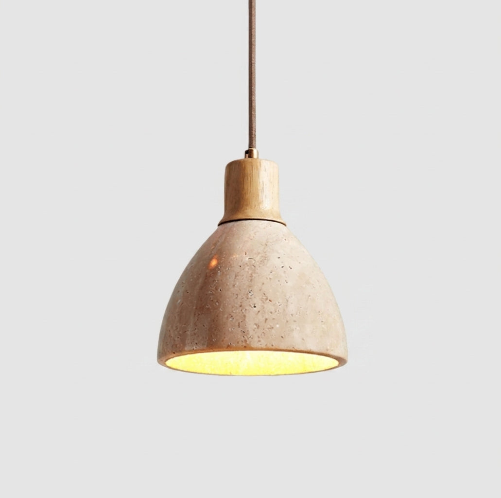 Yomzi travertine stone dome pendant light with wood neck